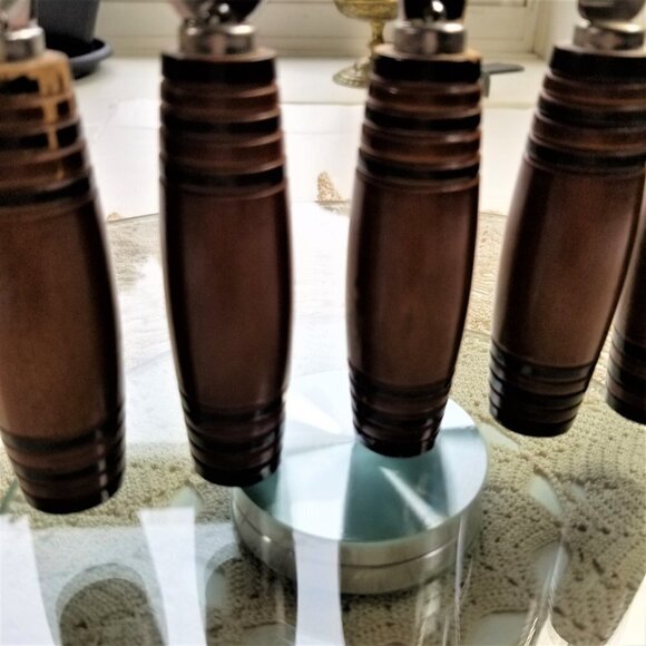 Vintage Mid Century Bar Tool Set with Wood Barrel Handles Ideal Viking - Picture 9 of 11